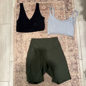 Black and Gray Sports Bras with Green Biker Shorts